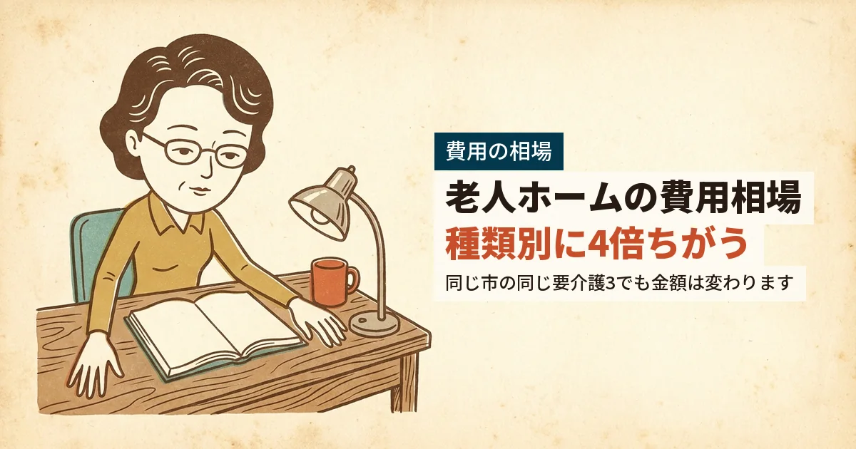 老人ホームの費用相場を種類別に書き出して比べる女性のイラスト
