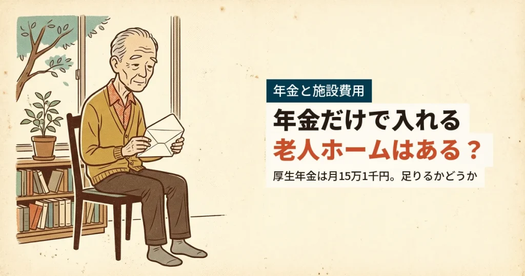 年金で入れる老人ホームがあるか年金の通知を見る高齢男性のイラスト